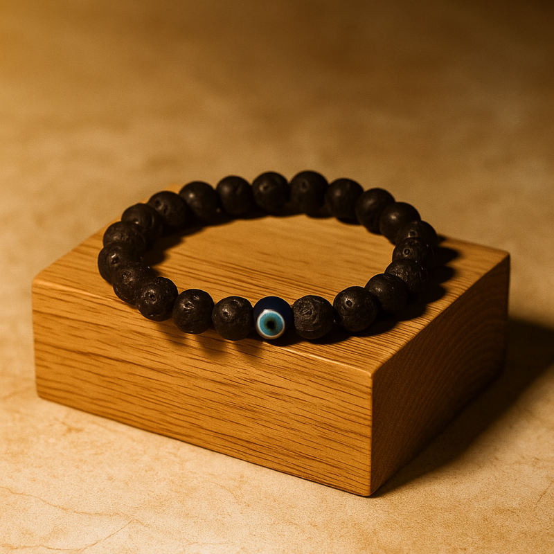 Natural Lava Stone Bracelet with Evil Eye