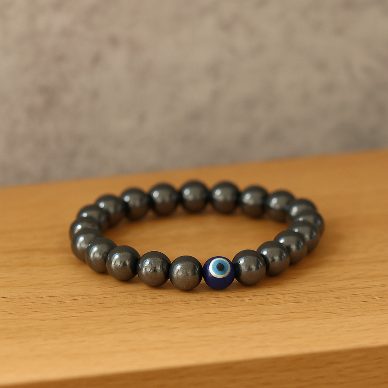 Natural Hematite Evil Eye Bracelet