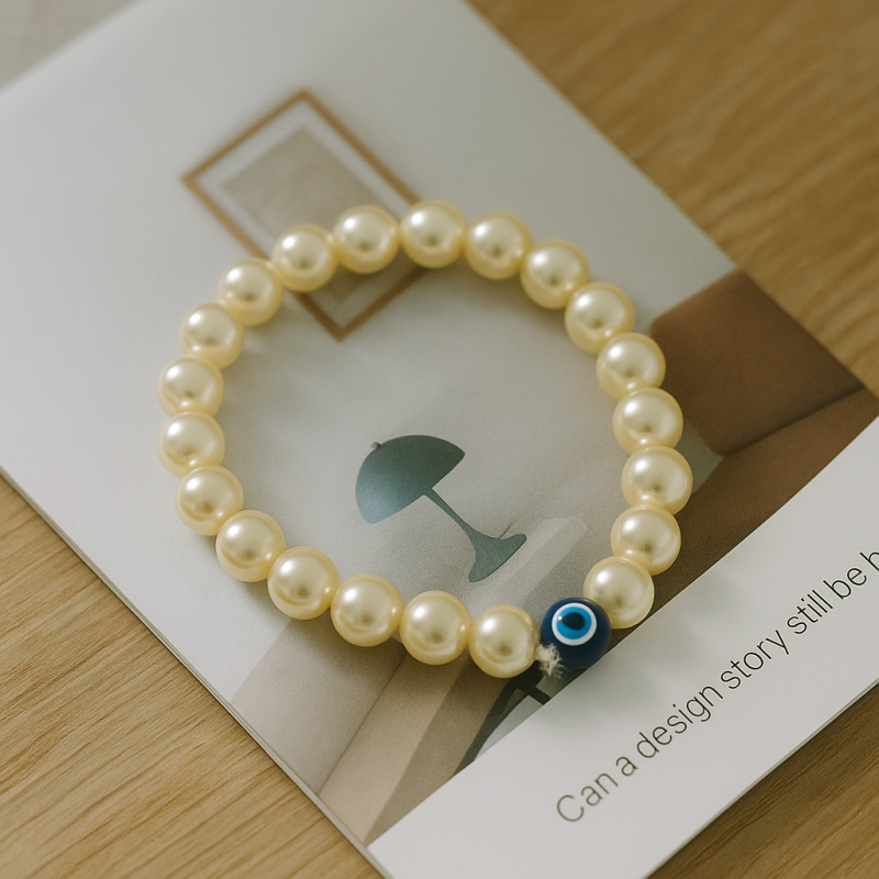 Natural Golden Pearl Evil Eye Bracelet