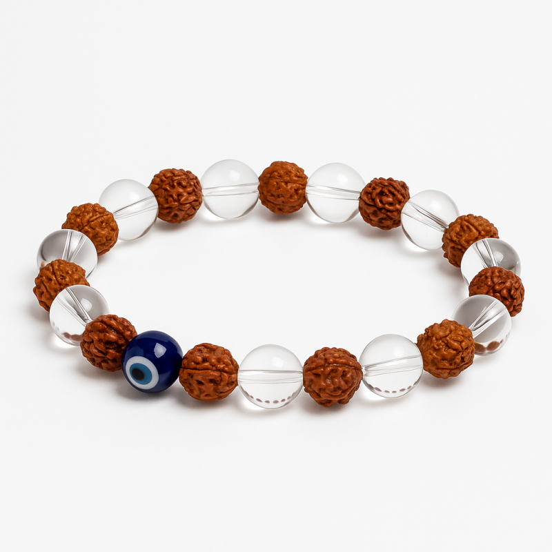 Natural Certified Clear Quartz & Rudraksha Bracelet,
